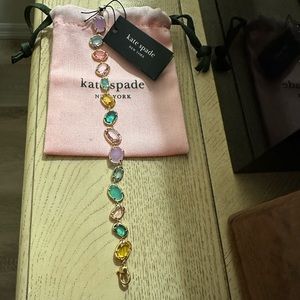 High Shine Multicolor Oval Cubic Zirconia Flex Bracelet in Gold Tone